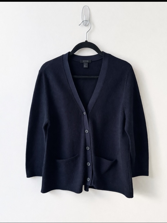 Sweaters - COS Navy Cotton Cardigan Minimalist Boxy Knit Oversized Quiet Luxury L